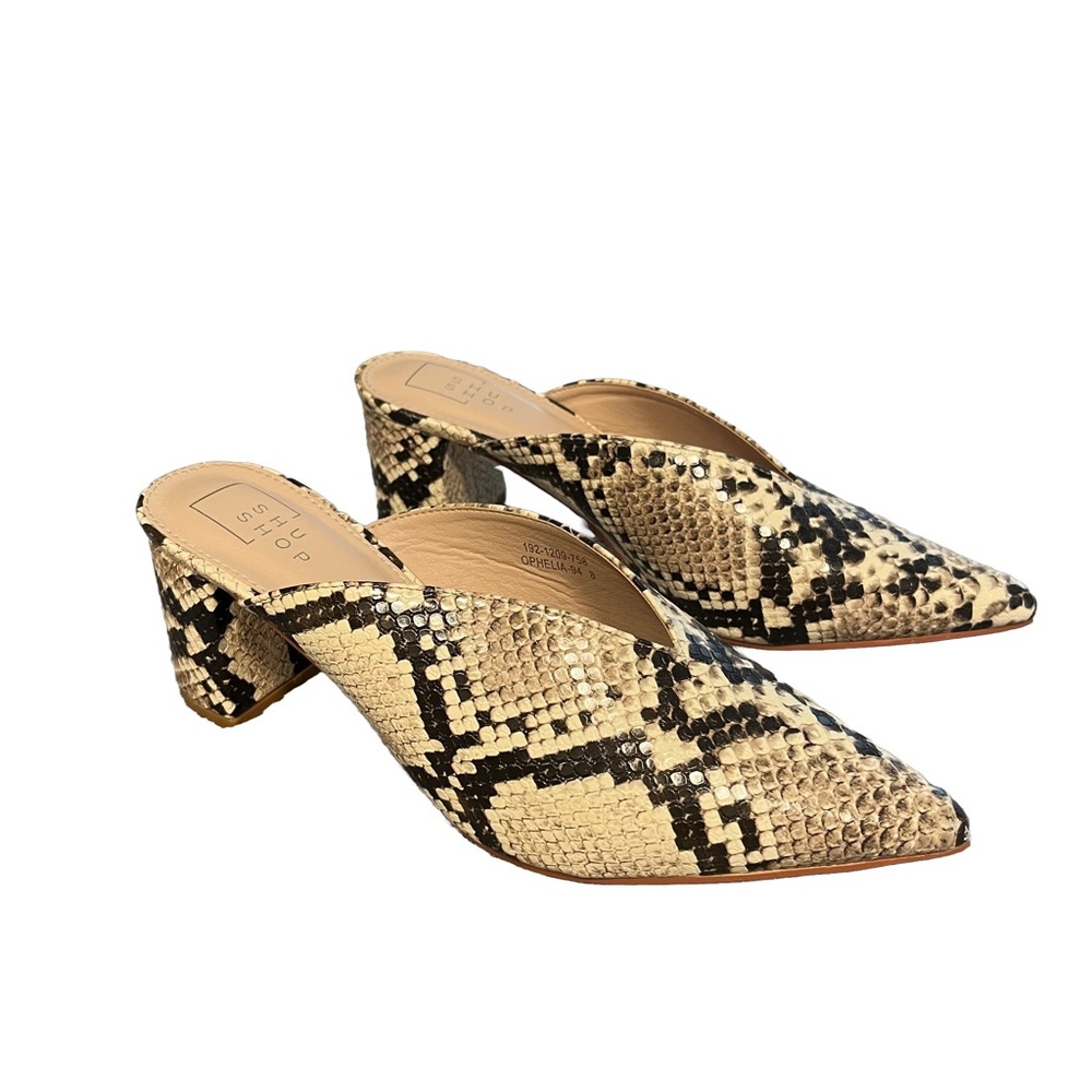 NEW Shu Shop Women's Slip-on Snake Mules Sz 8 Pointed Toe Block Heel Western